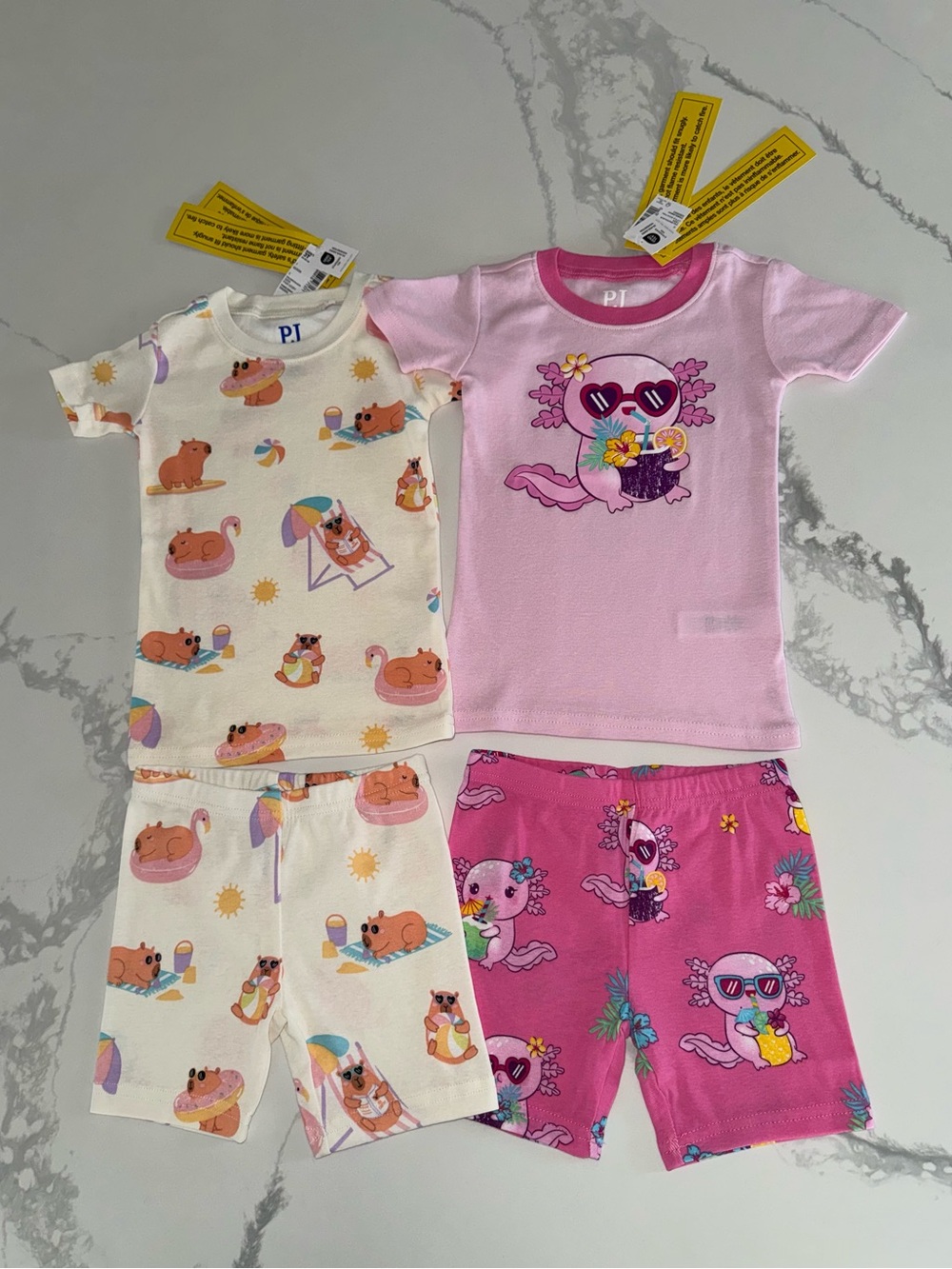 The Children's Place Toddler Girls Axolotl and Capybara Pajama Sets 3T